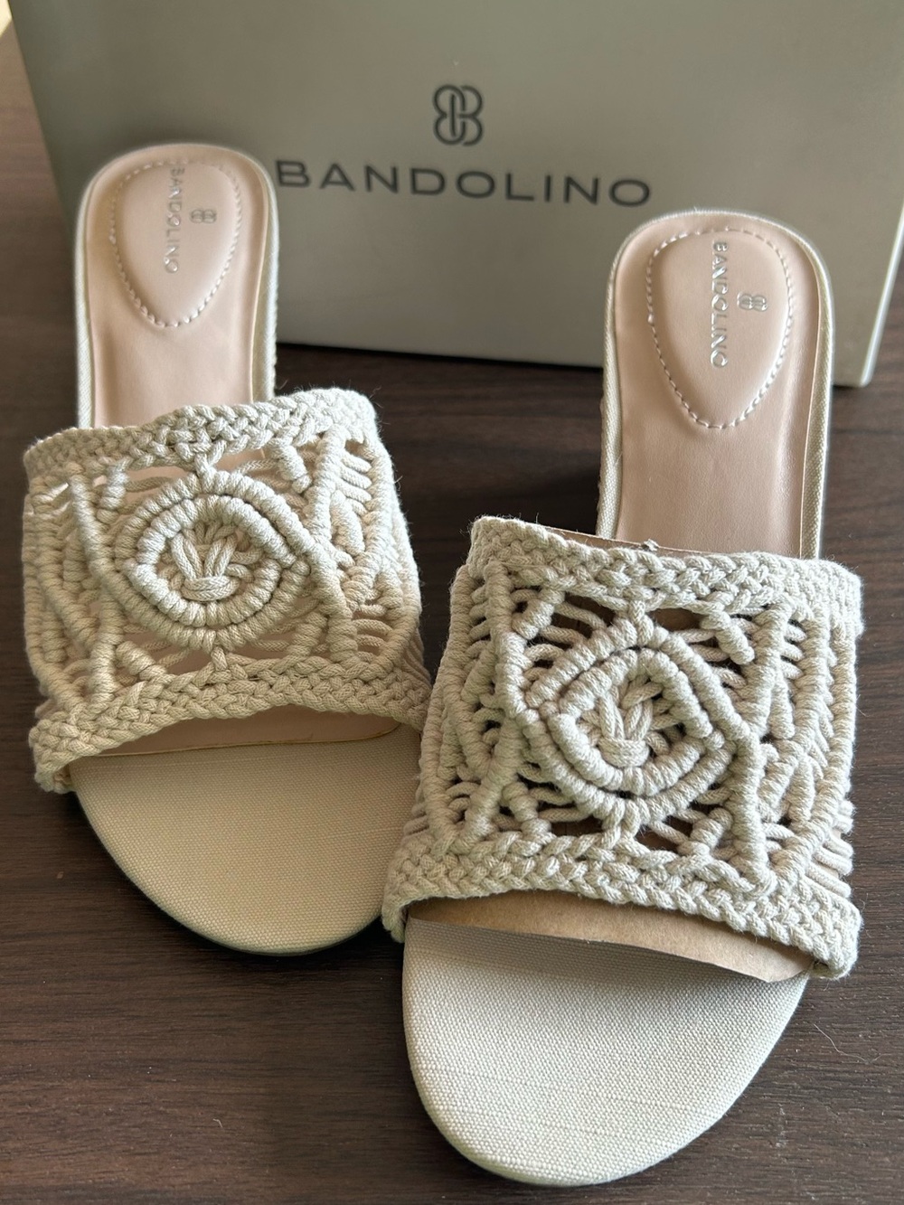 Bandolino Women's Beige Macramé Espadrille Slide Sandals